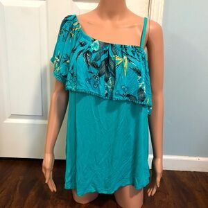 Time and Tru Womens Blouse Shirt Size XL 16-18 Blue Off The Shoulder Floral Top
